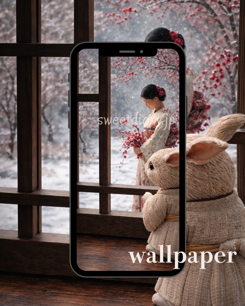 【山翠 -Sansui-】早春を彩る梅の花 - 待受画像『全10種セット』|窓越し有無セット