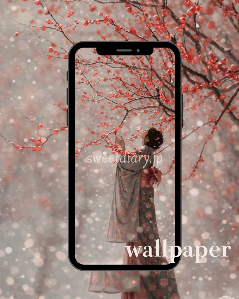 【山翠 -Sansui-】早春を彩る梅の花 - 待受画像『全10種セット』|窓越し有無セット