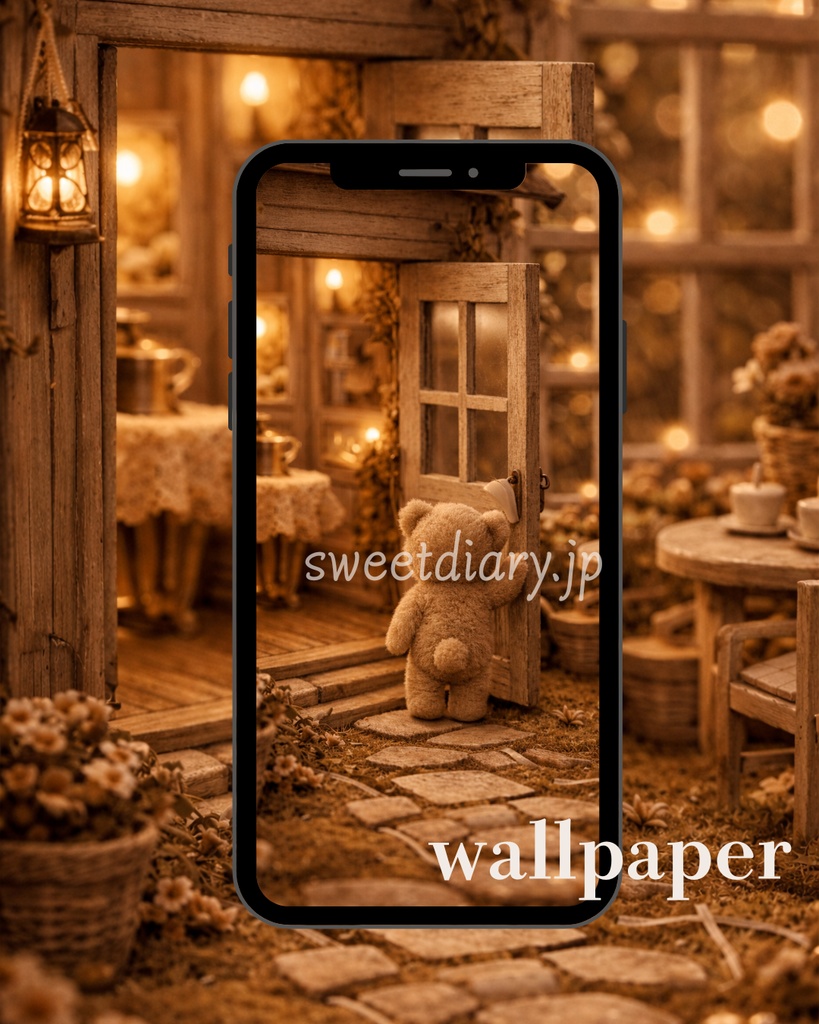 【待受10枚セット】茶色🤎くまさん、幸せな1日🍯『🧸有り無しセット』