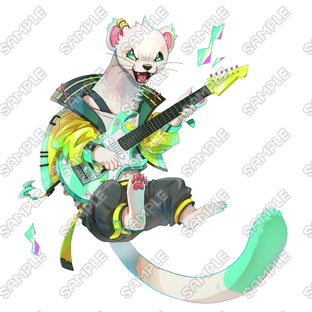 オコジョのミュージシャン【表情差分5種+楽器差分】