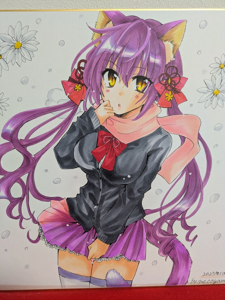 直筆カラー大色紙！雪の中で待っている猫娘