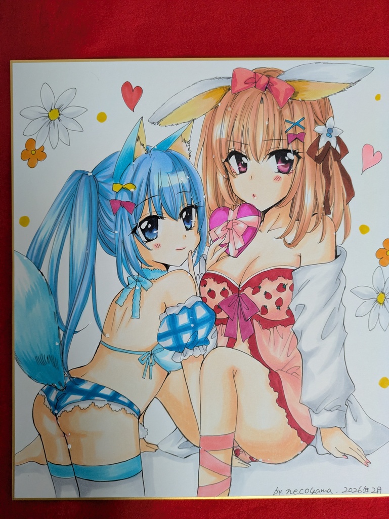 直筆大色紙！可愛いウサ猫コンビ！