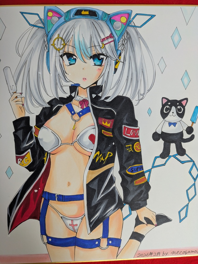 直筆大色紙！猫型ロボットと少女🌠