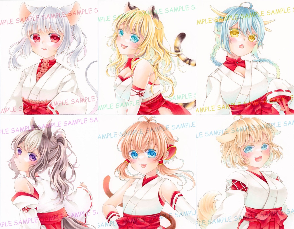 手描きイラスト＊創作【十二支巫女】中色紙サイズ