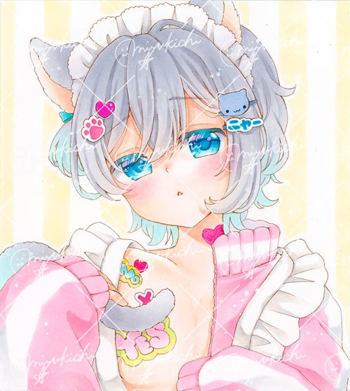 手描きイラスト*創作【ロシアンブルー】小色紙サイズ