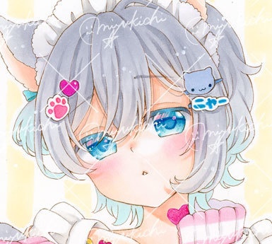 手描きイラスト*創作【ロシアンブルー】小色紙サイズ