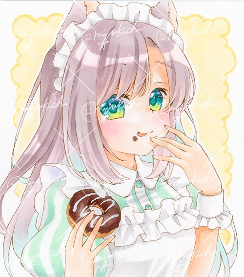 手描きイラスト*創作【ドーナツ チョコ】小色紙サイズ