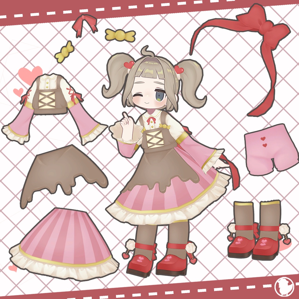 【6アバター対応】チョコ衣装/ゆるまきツイン