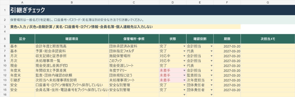 PTA・自治会の会計引継ぎを10シートで整理するExcel