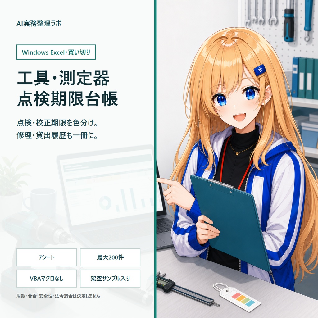 工具・測定器の点検・校正期限と履歴をExcel一冊で管理