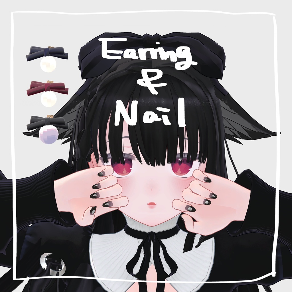 【MDollnail対応】Pearl Ribbon Earrings & Moon Nail