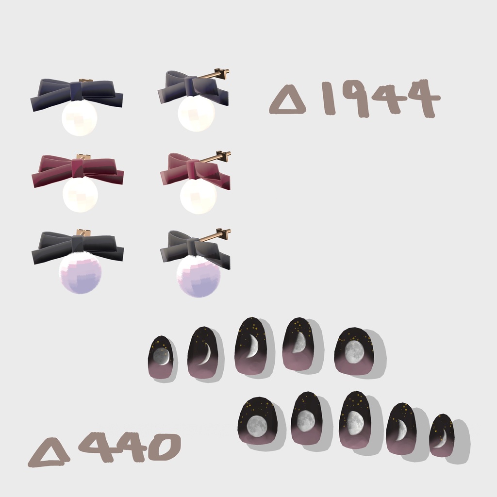 【MDollnail対応】Pearl Ribbon Earrings & Moon Nail