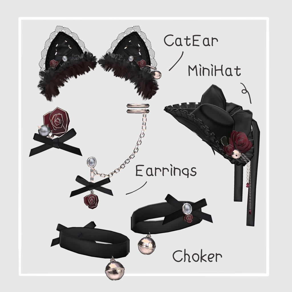 黒猫と薔薇のアクセサリー