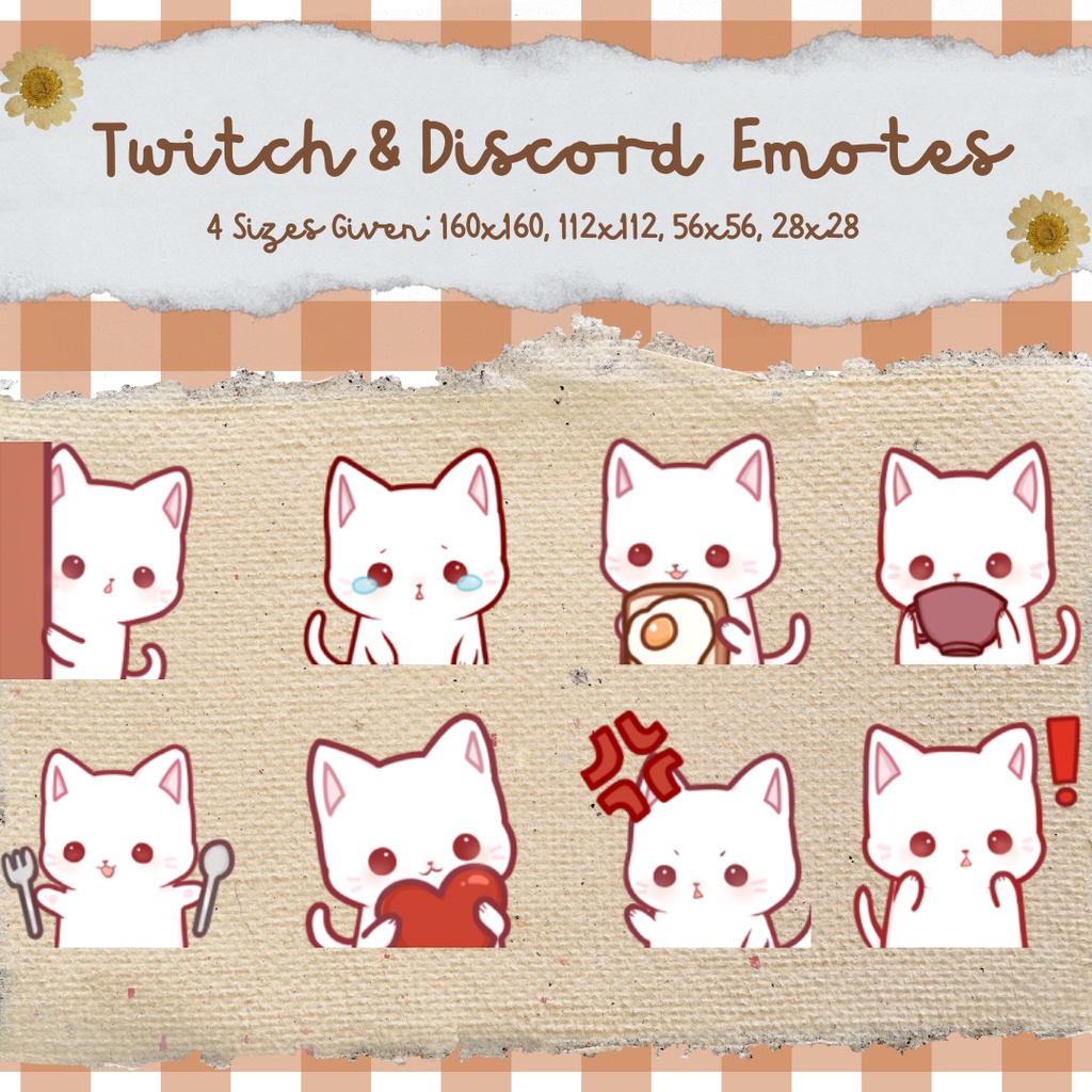 White Cat Neko Emotes for Twitch, Discord, YouTube, Vtuber Emote Emoji, Kawaii Ready to Use Instant Download 