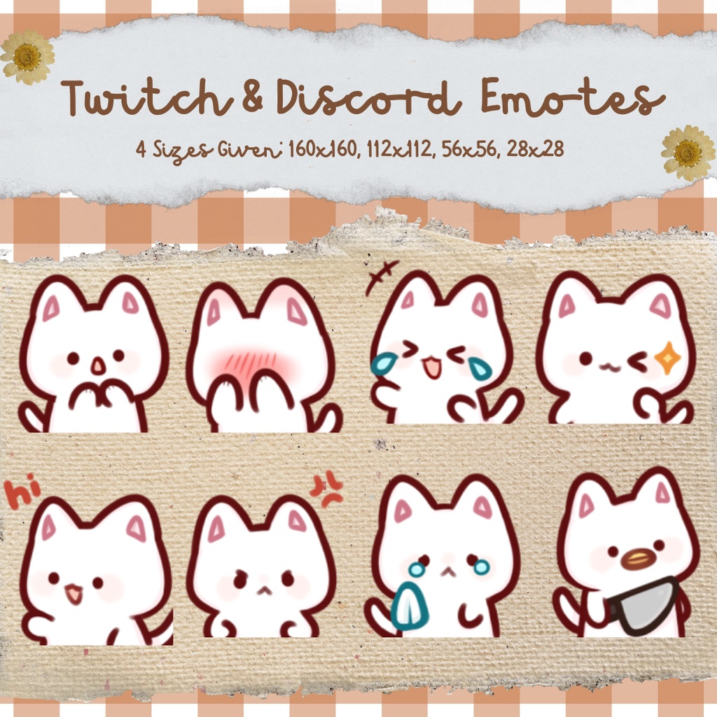 White Cat 2.0 Neko Emotes for Twitch, Discord, YouTube, Vtuber Emote Emoji, Kawaii Ready to Use Instant Download 