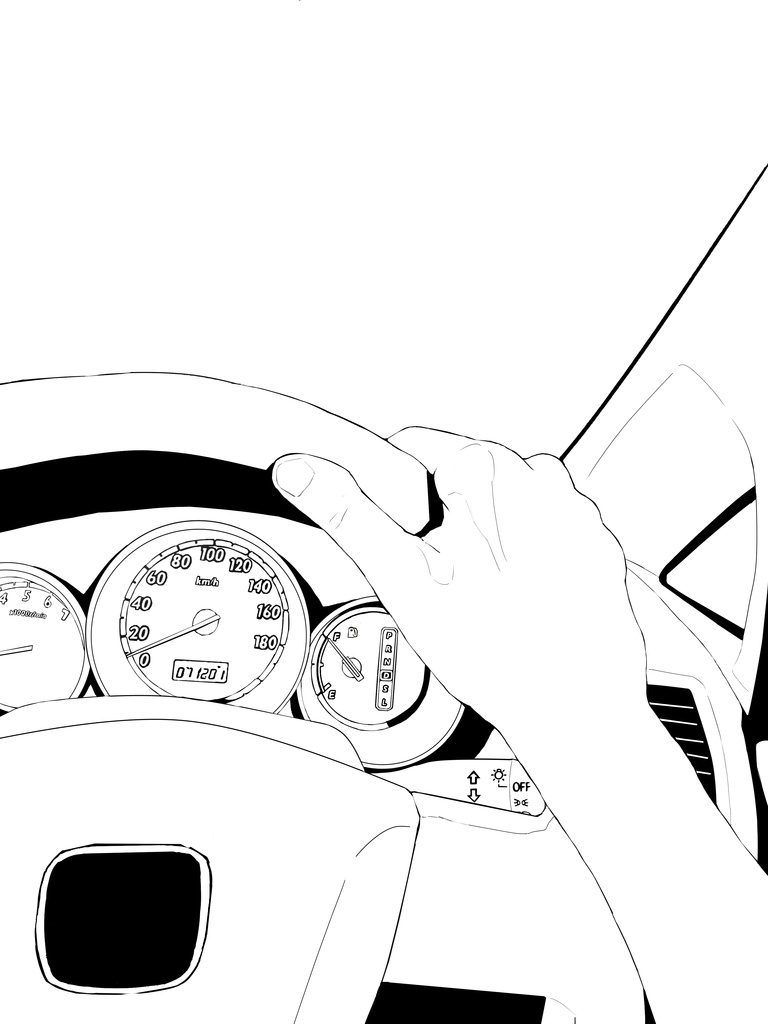 【漫画素材】運転席でハンドルを持つ手【フリー】