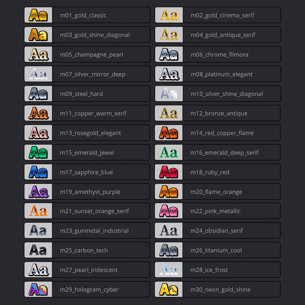 【DaVinci Resolve】30点収録メタリックテロップパック|高級感・表彰・結婚式動画に最適