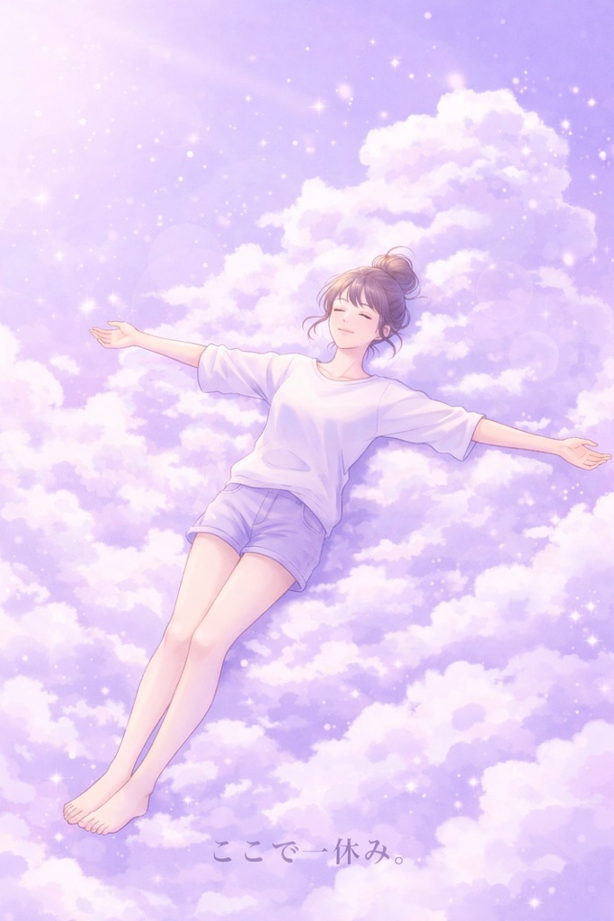 一休み|空と雲のパステルアートポスター