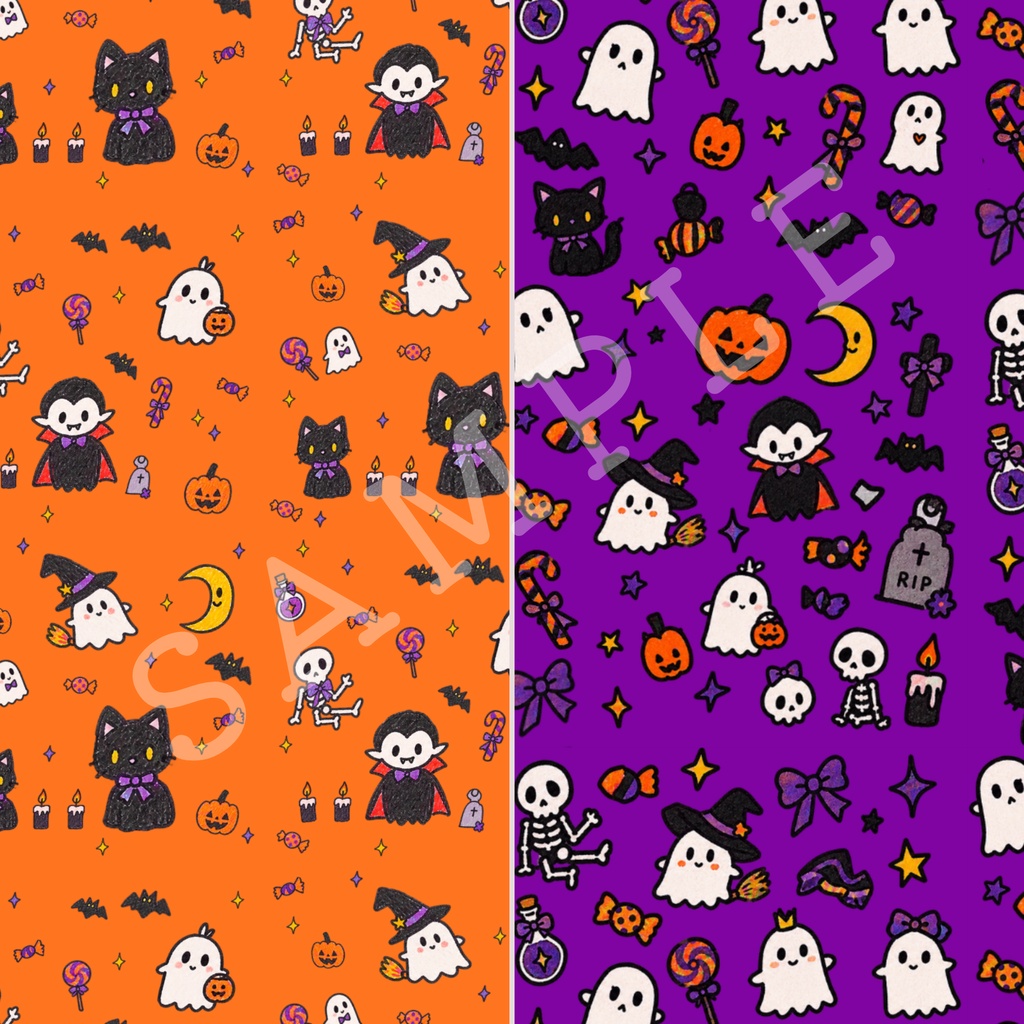 【デジタルペーパー】GHOST PARTY|ハロウィン柄 5枚セット|A4横・PNG