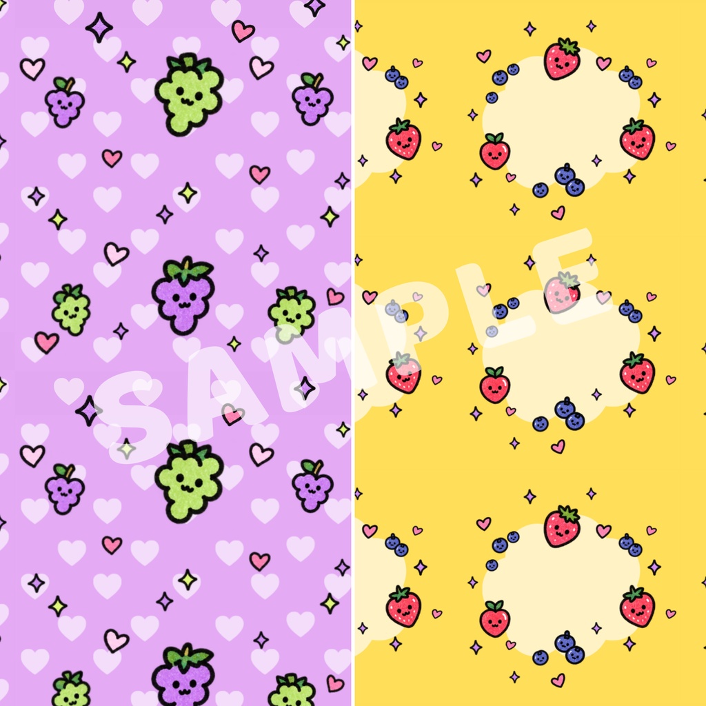 ゆるゆる フルーツバスケット|デザインペーパー 4枚セット|A4横・PNG