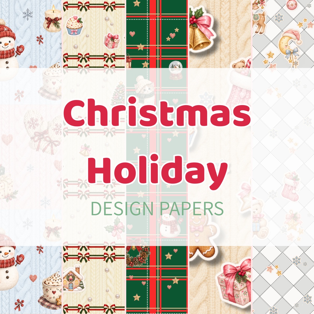 Christmas Holiday|クリスマス デザインペーパー 5枚セット|A4横・PNG