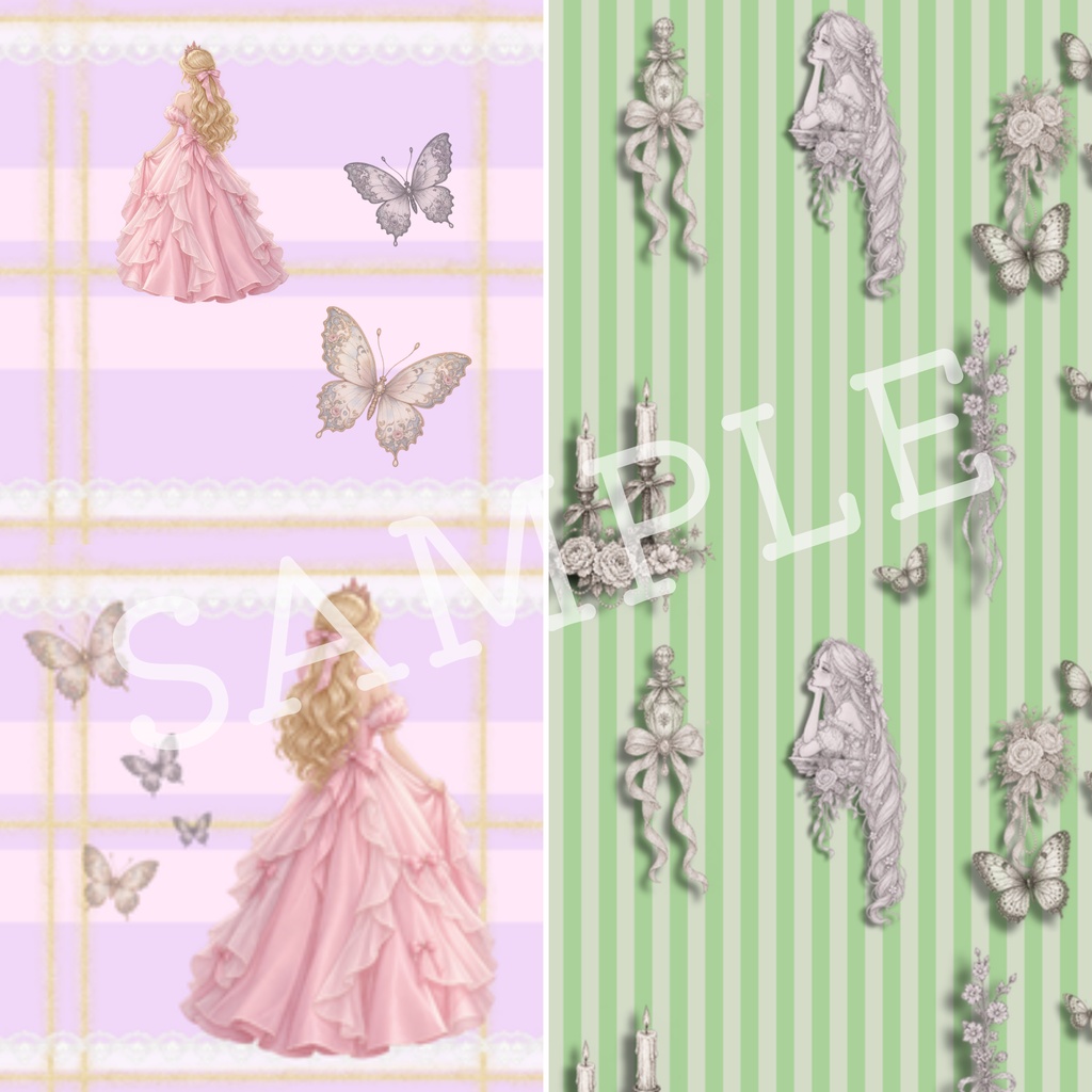 アンティークプリンセス|ANTIQUE デザインペーパー 4枚セット|A4横・PNG