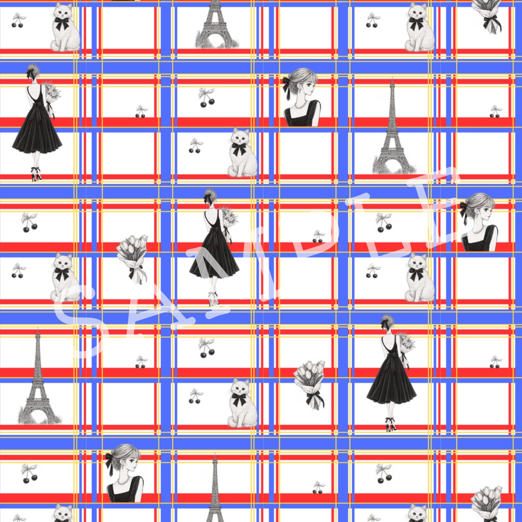 ある日の休日|A Day in Paris|パリ・フレンチガーリー デザインペーパー 3枚セット|A4横・PNG