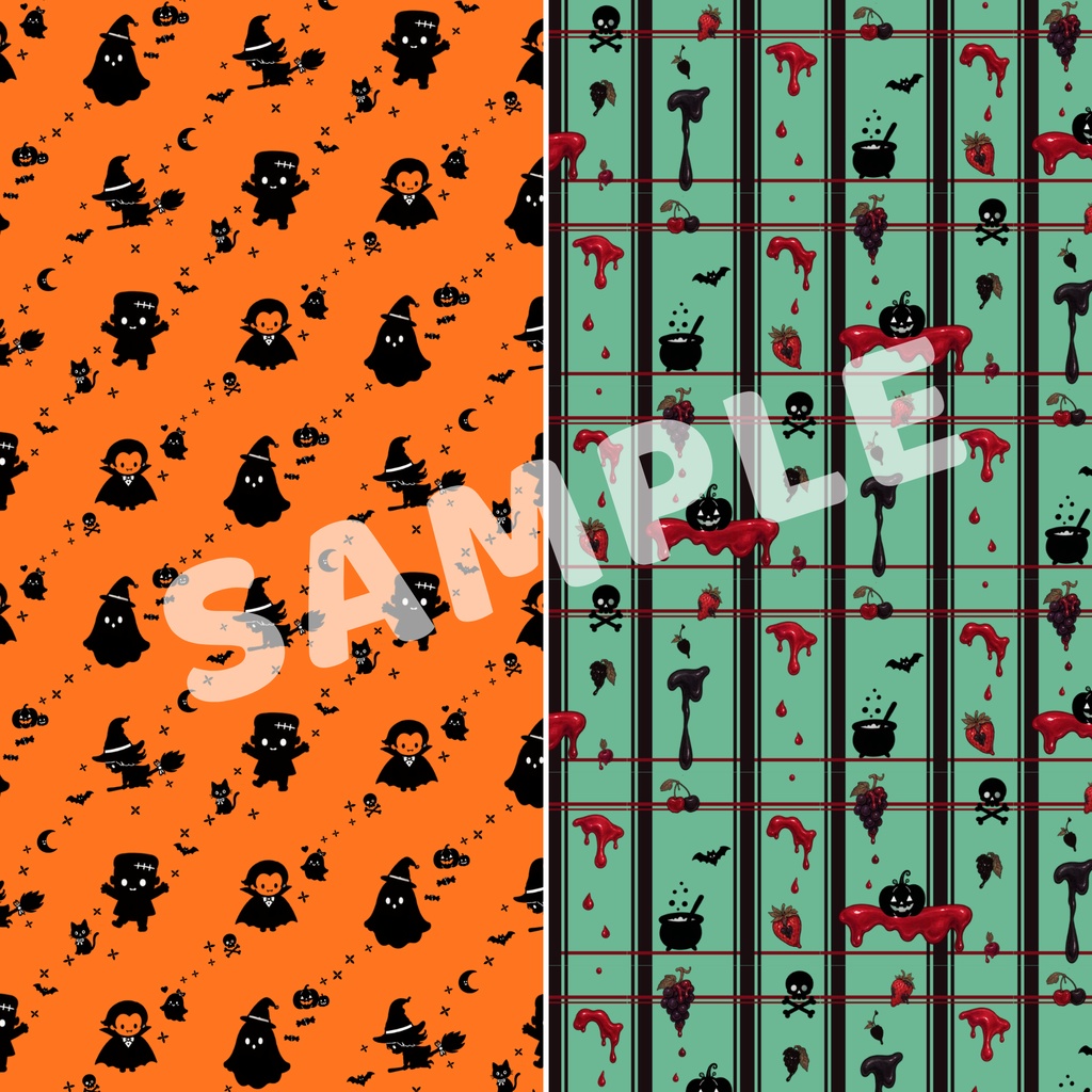 トリック・オア・トリート!|いたずらハロウィン デザインペーパー 4枚セット|A4横・PNG