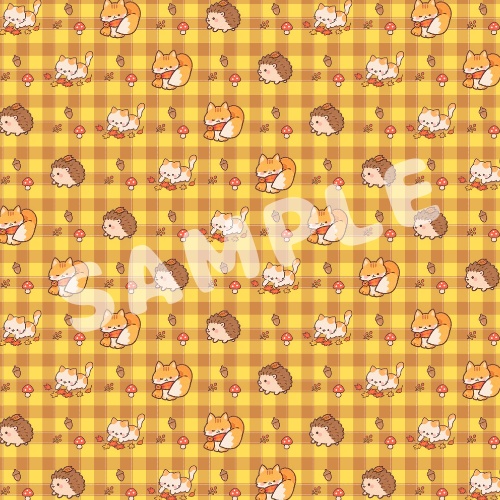 実りの秋|森のなかまたち デザインペーパー 3柄セット|A4横・PNG