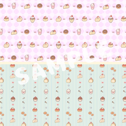 ゆるゆる おいしいもの日和|食べ物柄デザインペーパー 4枚セット|A4横・PNG
