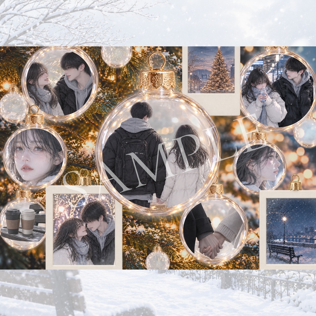 雪がつなぐ、君との記憶 ― Winter Memories ― デザインペーパー 5枚セット|A4横・PNG