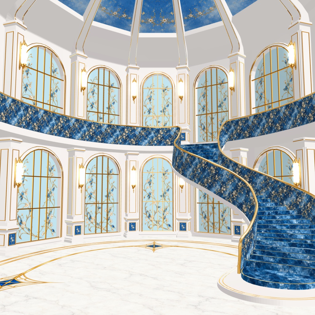 【無料MMD】青い螺旋階段ホールステージ