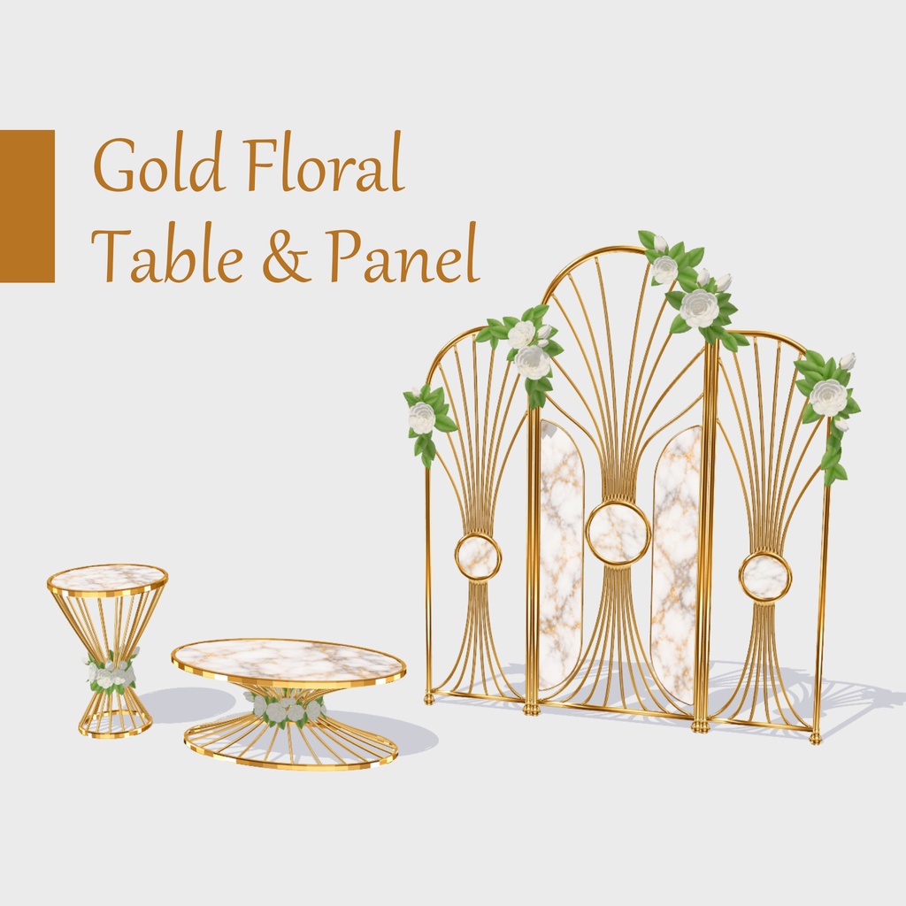 【無料MMD】Gold Floral Table ＆ Panel