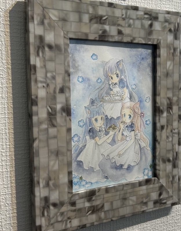 額装原画＊ネモフィラ畑のねこたち