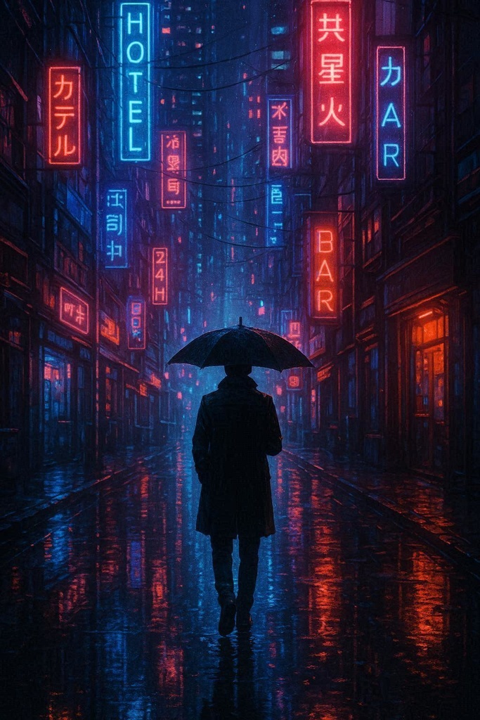 【無料】雨のネオン夜景壁紙10枚セット｜サイバーパンク｜スマホ用4K高画質