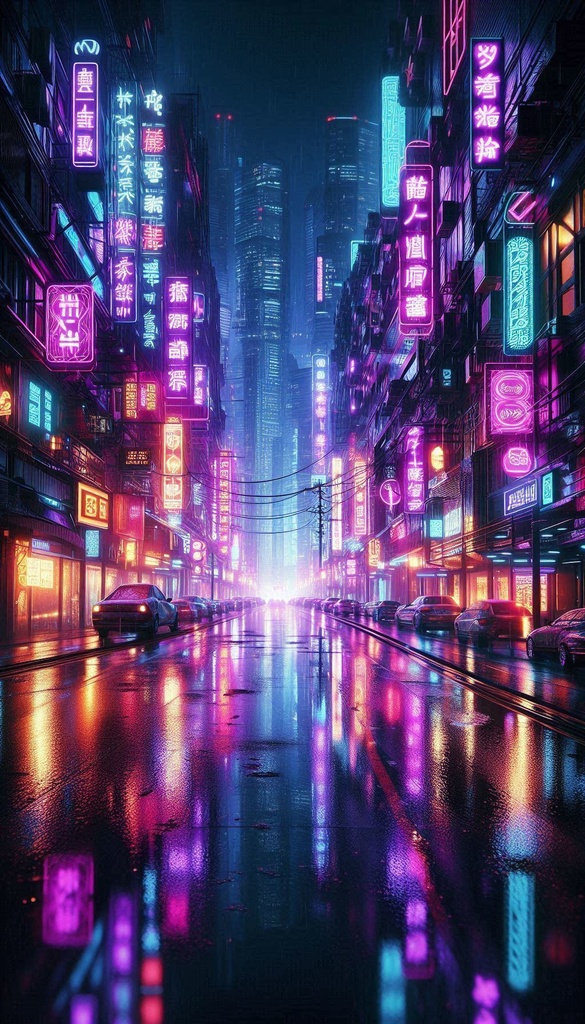 【無料】紫ネオン夜景壁紙10枚セット｜サイバーパンク｜スマホ用4K高画質