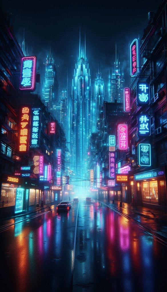 【無料】青ネオン夜景壁紙10枚セット｜サイバーパンク｜スマホ用4K高画質