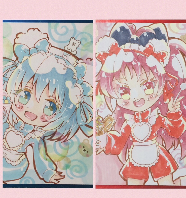 【原画】杏子&さやか【ミニ色紙】