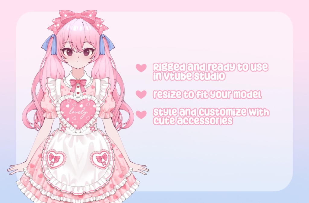VTuber Asset - Rigged Pink Heart Set, Dress and Hat, moc3 File, Outfit for Valentines 2D Vtuber Models and Streamers