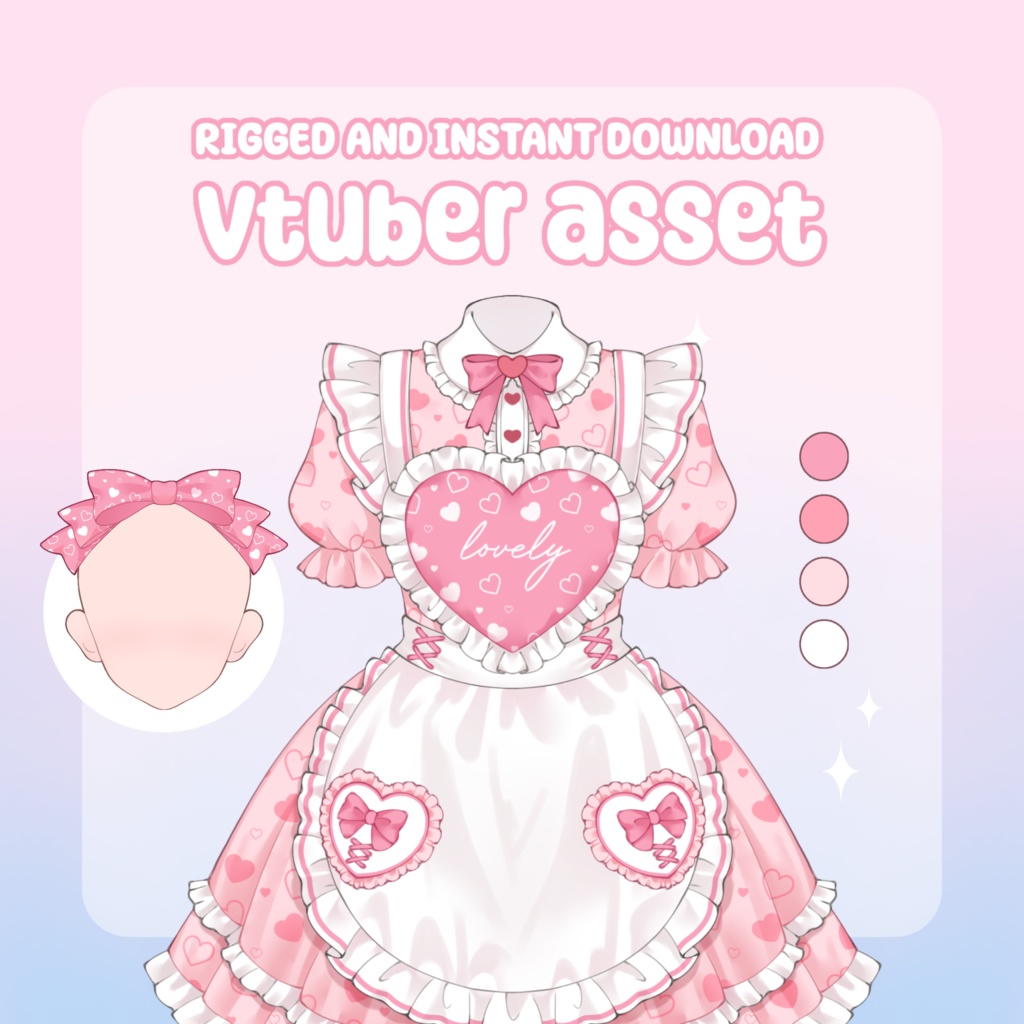 VTuber Asset - Rigged Pink Heart Set, Dress and Hat, moc3 File, Outfit for Valentines 2D Vtuber Models and Streamers