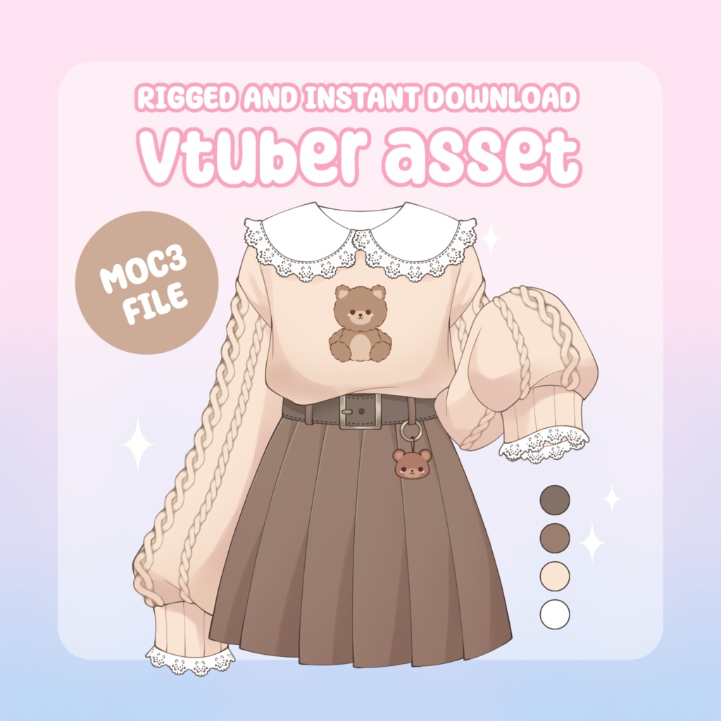 VTuber Asset - Rigged Cozy Bear Outfit, moc3 File, Customizable Sleeves with Toggling Options for Streamers