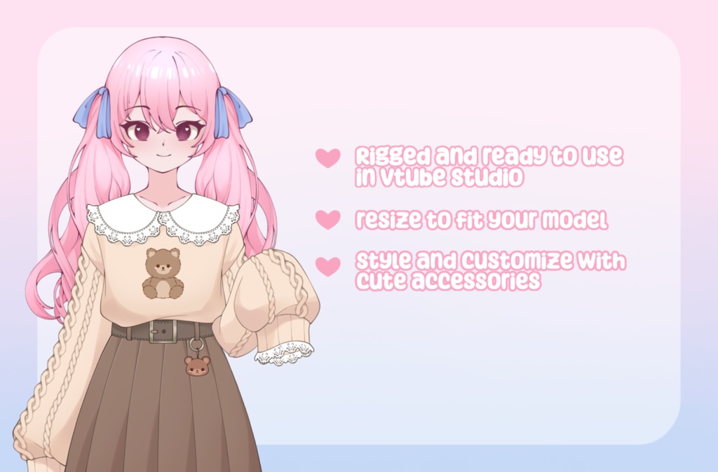 VTuber Asset - Rigged Cozy Bear Outfit, moc3 File, Customizable Sleeves with Toggling Options for Streamers