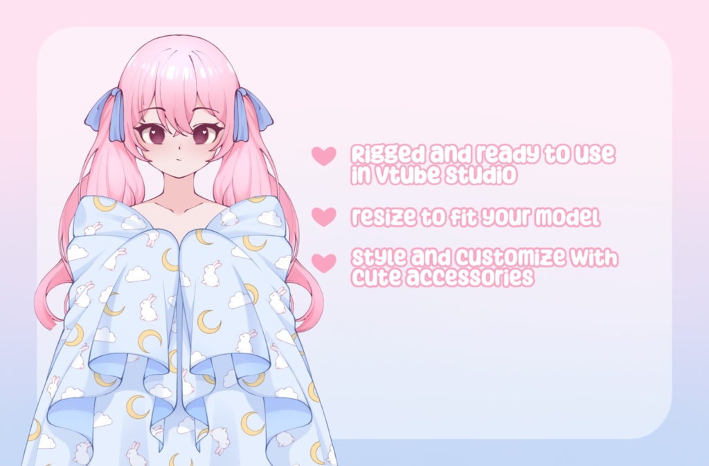 VTuber Asset - Rigged Moon Bunny Blanket, moc3 File, Outfit for Vtuber Models and Streamers