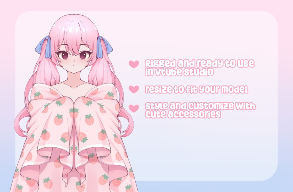 VTuber Asset - Rigged Strawberry Blanket, moc3 File, Outfit for Vtuber Models and Streamers