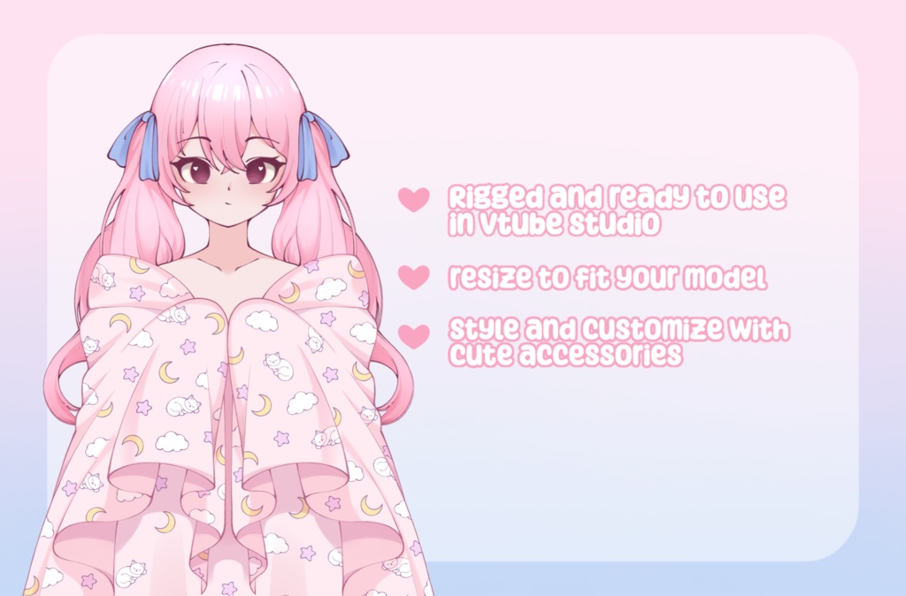 VTuber Asset - Rigged Moon Kitty Blanket, moc3 File, Outfit for Vtuber Models and Streamers