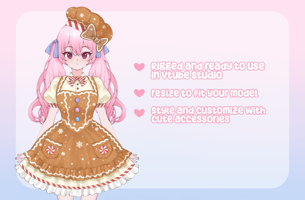 VTuber Asset - Rigged Gingerbread Set, Dress and Hat, moc3 File, Outfit for Christmas Vtuber Models and Streamers