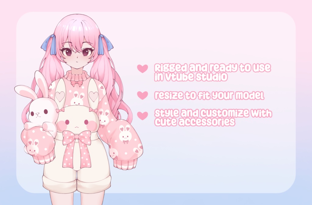 VTuber Asset - Rigged Cute Pink Bunny Jumper, moc3 File, Customizable Outfit with Toggling Options for Streamers