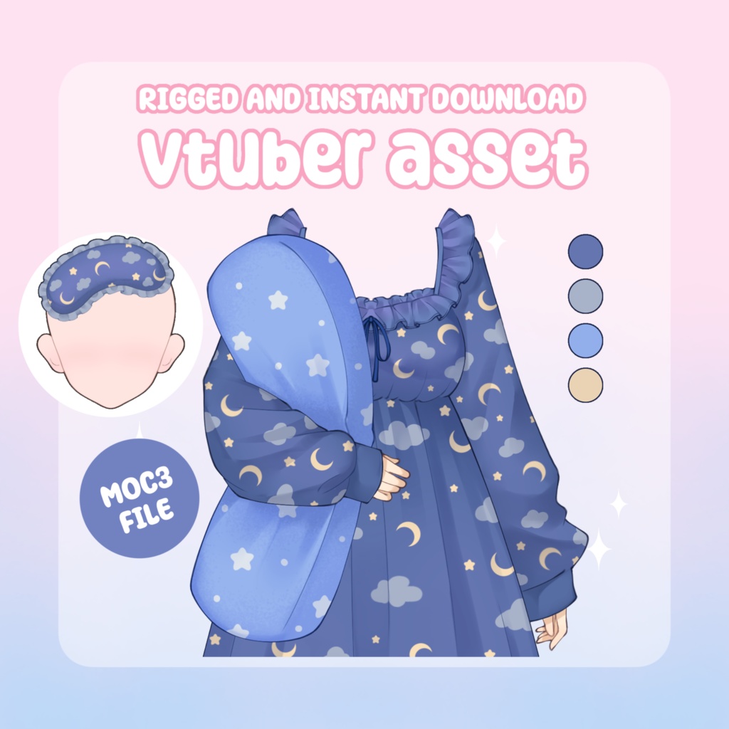VTuber Asset - Rigged Starry Night Gown Set, Dress and Sleeping Mask, moc3 File, Outfit for Late Night Streaming, For Models and Streamers