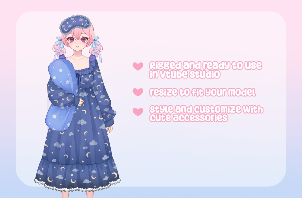 VTuber Asset - Rigged Starry Night Gown Set, Dress and Sleeping Mask, moc3 File, Outfit for Late Night Streaming, For Models and Streamers