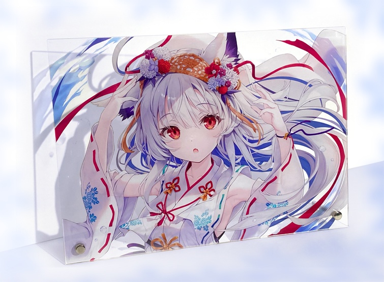 白髪もふきつね A4 アクリルパネル